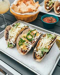 tacos on tray at restaurant
